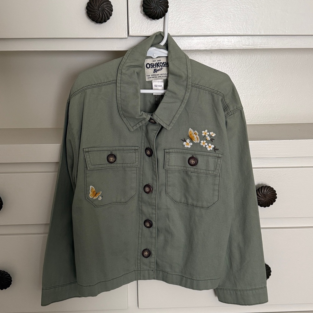 OshKosh Green Embroidered Jacket 10 NWOT